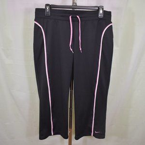 Nike Sweat Pants Womens Joggers Size M 8-10 Black/ Pink Stripe Draw String